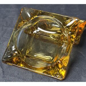 2 Vintage Amber Glass Ashtray 4 Point Star Square Antique Casino Style 6inch